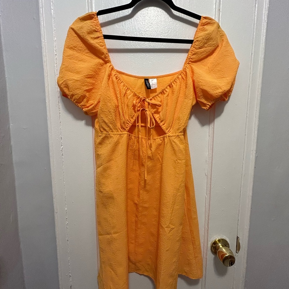 H&M Yellow Orange Puff Sleeve Mini Dress